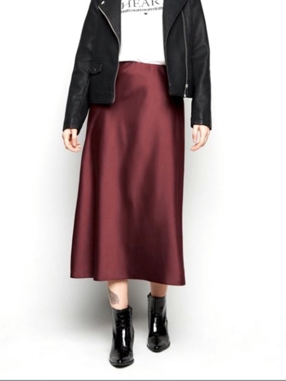 Nasty Gal Just My Type Burgundy Satin Midi Skirt Size L